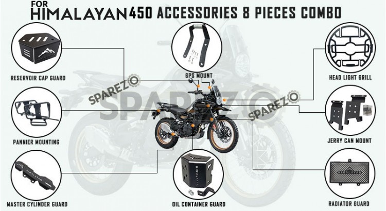 Fit For Royal Enfield New Himalayan 450 8 Pcs Accessories Combo Pack - SPAREZO